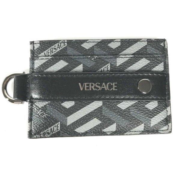 VERSACE With D-ring logo Business Card Holder Pass Case Card Case - Picture 1 of 6